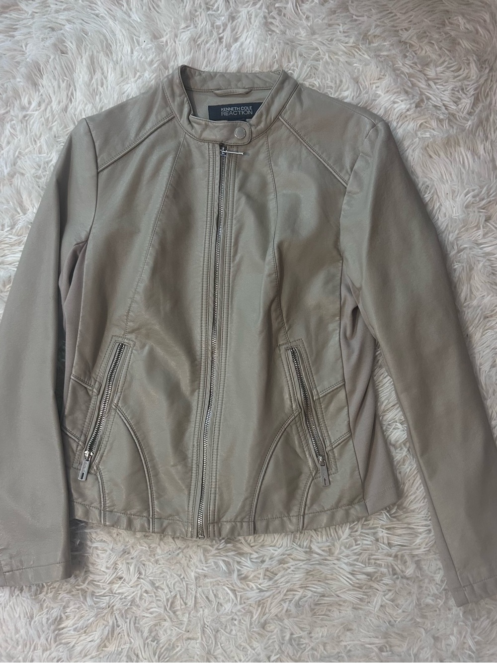 Kenneth Cole Reaction Women's Taupe Faux Leather Zip-Front Jacket